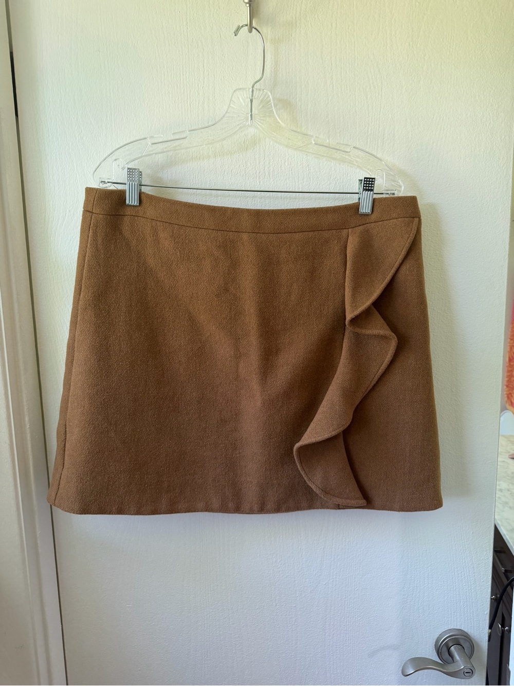 J. Crew Mercantile Camel Ruffle-Front Wool Skirt, size 12